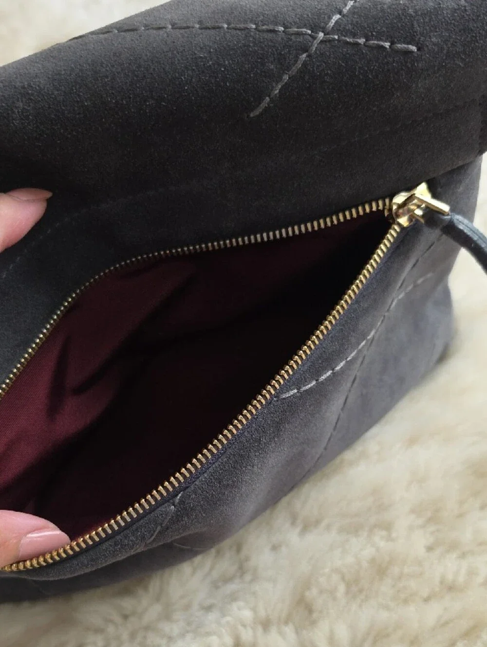 Lanvin Charcoal Suede Shoulder Bag with Gold Chain